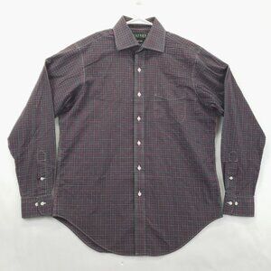 Lauren Ralph Lauren Dress Shirt Mens 15.5 Maroon Green Plaid Cotton Non-Iron